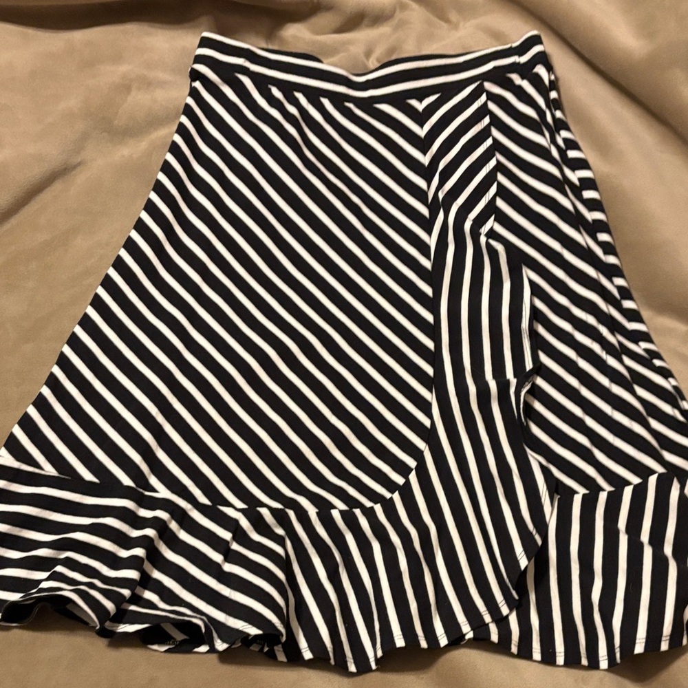 Talbots Black and White Striped Midi Skirt
